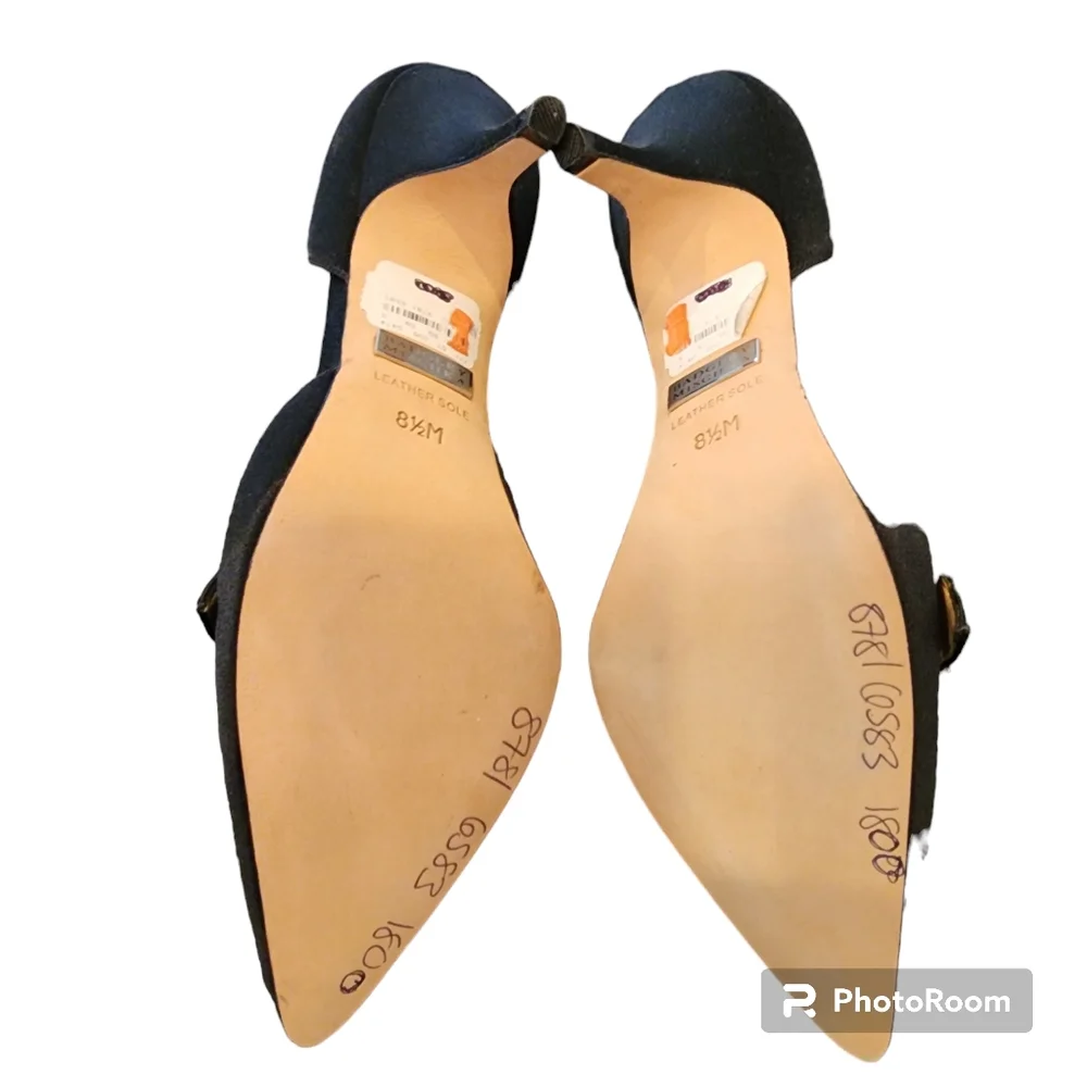 Bagley Mischka Bryon heels dress black fabric crystal decor leather sz 8.5 🎉HP - Picture 12 of 16